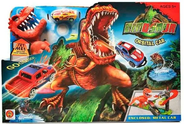 Pista de Carros con Dinosaurio y Autos Metálicos – Juguete Interactivo